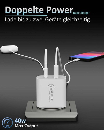 Enchufe USBC UK/EU/US Plug PD 20W Cargador Rápido Tipo C Adaptador Para iPhone Samsung - Imagen 6 de 14