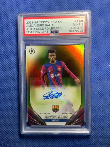 2023-24 Topps UEFA CC  GOLD 46/50 Auto Alejandro Balde PSA 9 /10 Barcelona Pop 1 - Picture 1 of 2