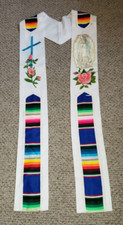 CLERGY STOLE PRIEST VESTMENT WHITE W/LOVELY CHRISTIAN SYMBOLISM