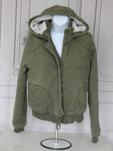 Large Hollister women's Stretch Flannel- Sherpa Lined Cotton Twill Anorak Jacket