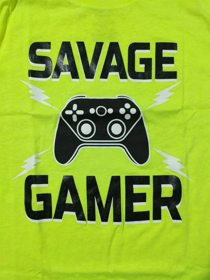 Видеоигра рубашка для мальчиков маленький 6-7 Savage геймер лайм зеленый футболка весело новинка подарок - Изображение 2 из 4