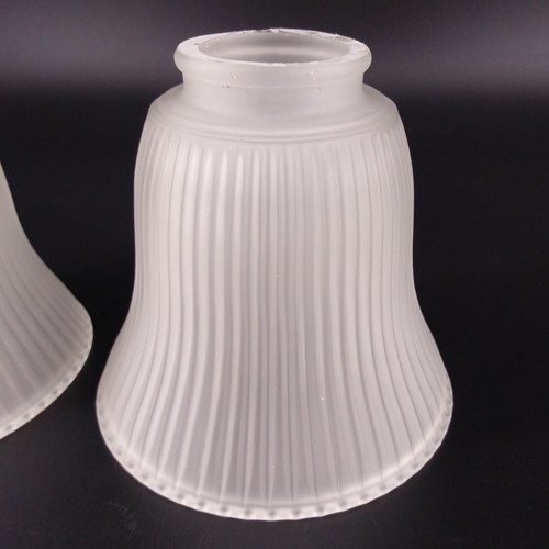 Ribbed Frosted Satin Glass Light Lamp Shades Sconce Chandelier Fixture Pair - Picture 2 of 8