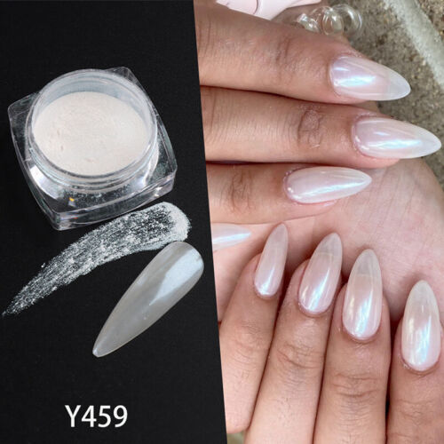 WHITE CHROME POWDER Pigment Pearl Nails Art Crystal Shiny Dust Glazed Donut CA - Foto 18 di 18
