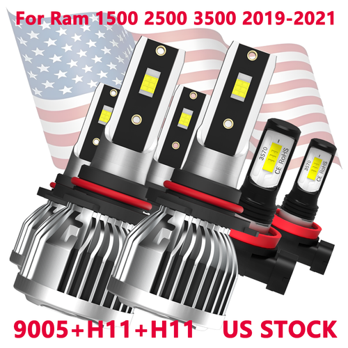 9005 H11 H11 For Ram 1500 2500 3500 2019-2021 LED Headlight Fog Light Bulbs Kit - Picture 1 of 8
