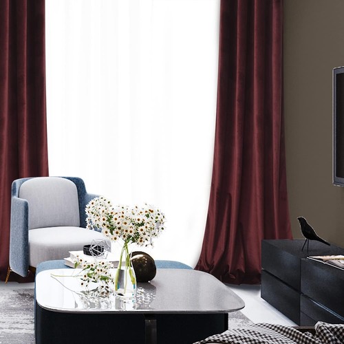 Ruby Wine Velvet Blackout Curtains 96" for Living Room Energy-Efficient Duo - Picture 6 of 12