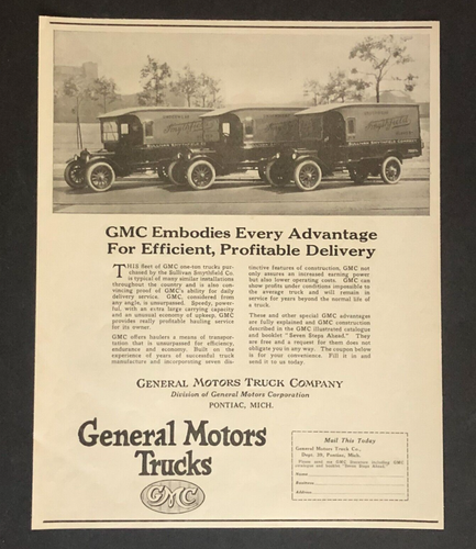 1924 General Motors Trucks Advertisement Delivery Sullivan Co Antique Print AD