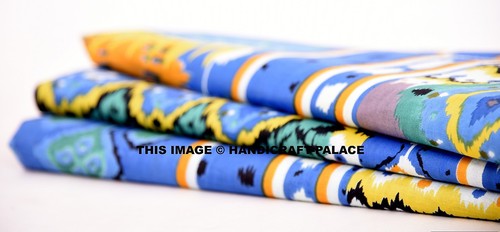 10 yard Indian Blue Ikat Printed Natural Sanganeri Cotton Fabric Crafting Fabric - Picture 2 of 3