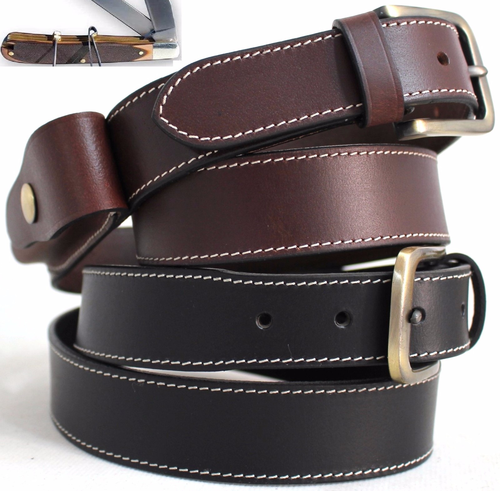 Stockman's Knife Belt Genuine Leather with Knife pouch. BLK or BRN