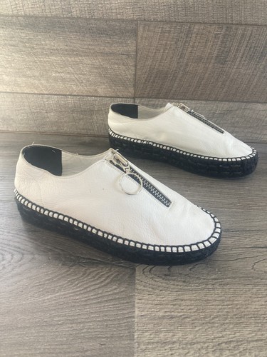 Alexander Wang Devon Front Zip Espadrilles Loafers White Black Leather Shoes 35 - Picture 3 of 9