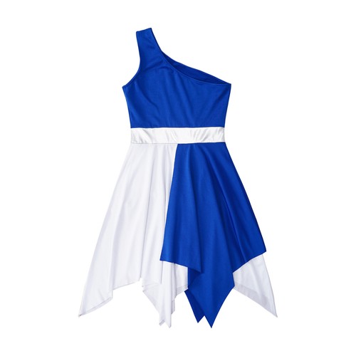 Girls Dance Dress Sleeveless Color Block Asymmetrical Praise Lyrical Ballet - Picture 9 of 53