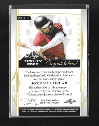 JORDAN LAWLAR 2022 LEAF TRINITY BLACK FOIL EMERALD SPECTRUM AUTOGRAPH AUTO 1/1 - Picture 2 of 2