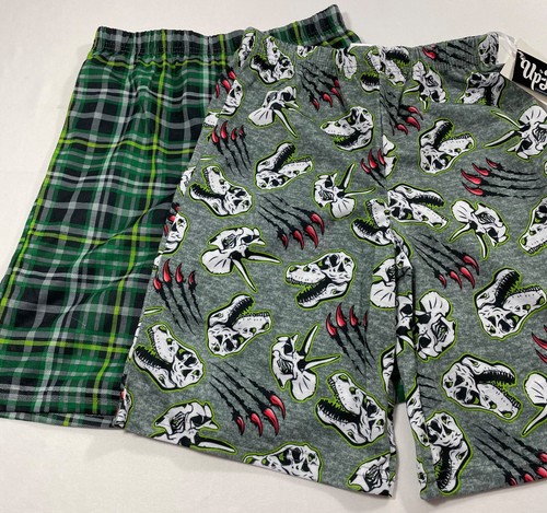 UP LATE 2-PIECE DINOSAUR AND PLAID GRAPHIC PAJAMA SHORTS SIZE M (6/8)