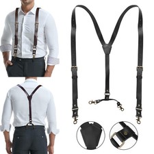 Mens Belt Black Hook Y-Back Elastic Suspenders Adjustable Heavy Duty Work Solid