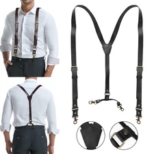 Mens Belt Black Hook Y-Back Elastic Suspenders Adjustable Heavy Duty Work Solid