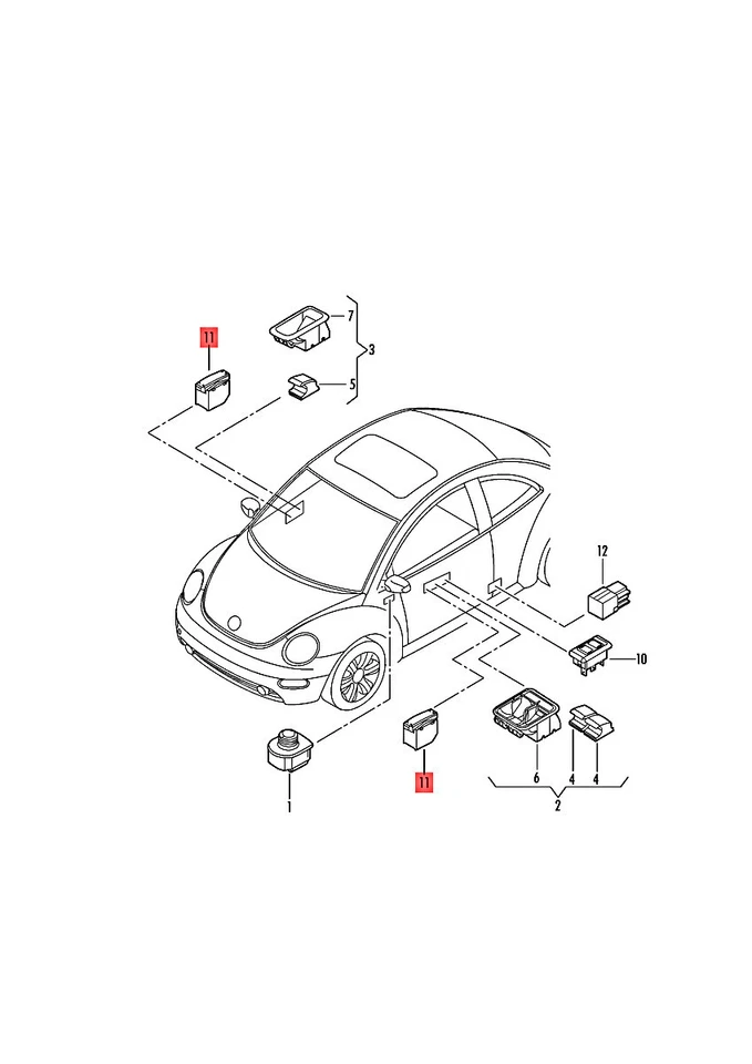Genuine VW Beetle 1998-2010 Central Door Lock Switch Satin Black Left - Image 4 of 4