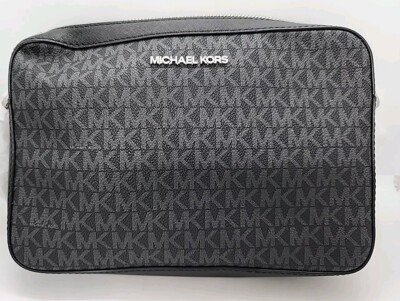 #ad NEW Michael Kors Jet Set Large Logo Crossbody Bag Black Canvas
