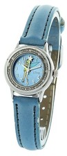 Disney Tinkerbell Watch 24MM MC0030 Silver Crystal Accent Bezel Blue Strap