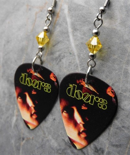 The Doors Guitar Pick Earrings with Yellow Swarovski Crystals - Picture 2 of 5