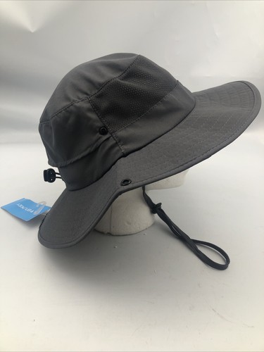 Unisex Grey NWT Einskey Ponytail Sun Wide Brim Large Head Bucket Hat 14” - Picture 4 of 10