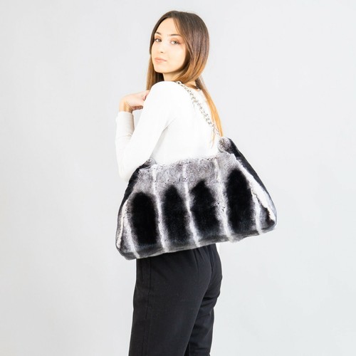 Real Conejo Chinchilla Piel Bolso de Hombro Mujeres Bolso de Mano Plateado Mango de Cadena | eBay