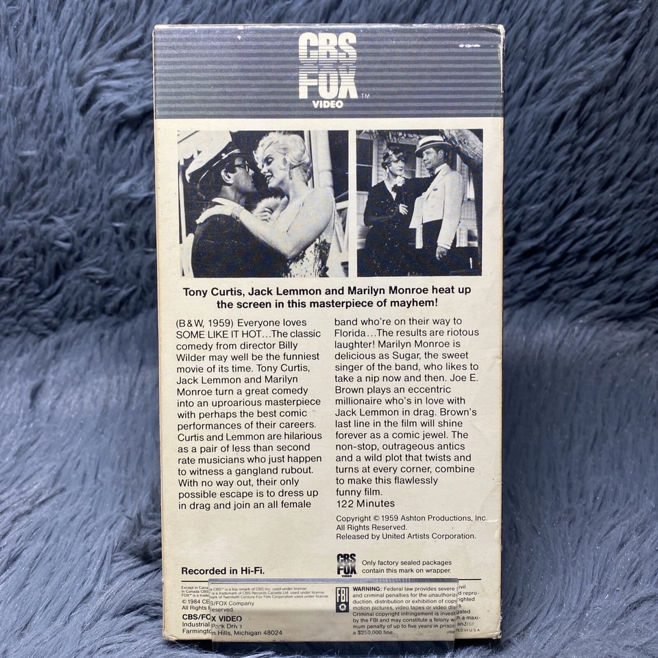 Some Like It Hot 1959 VHS 1984 Marilyn Monroe CBS/FOX Release Classic Movie Film Foto 4 de 4