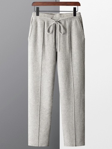 Pantalones para hombre 100 % lana pura cachemir engrosados exteriores tejidos cálidos color liso - Imagen 4 de 19