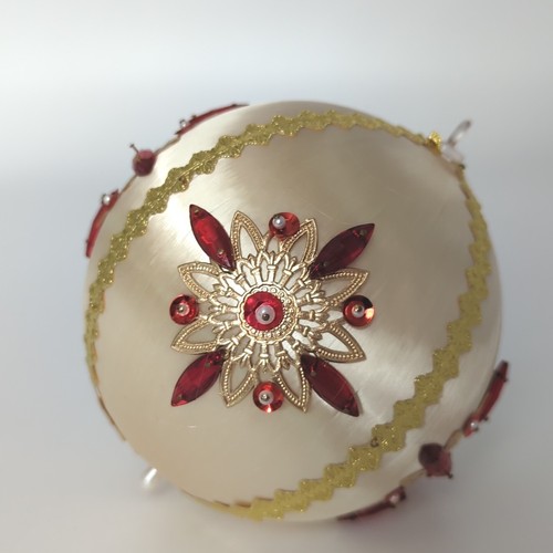 Vintage Satin Perlen Pins Pailletten Goldband Weihnachten Urlaub Kugel Handarbeit - Bild 3 von 10
