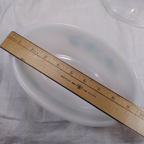 GLASBAKE Aqua Blue Thistle Oval CASSEROLE DISH Bowl w/ Lid 1 qt J-235 Milk Glass - Bild 6 von 12