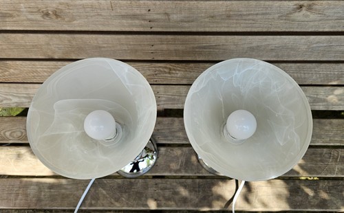 Pair of Dunelm Art Nouveau Style 2 Glass Ball Table Lights Lamps Chrome White - Picture 4 of 12