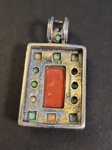 925 Sterling Silber bunter Multi Edelstein Rechteck Anhänger Vintage - Bild 2 von 8