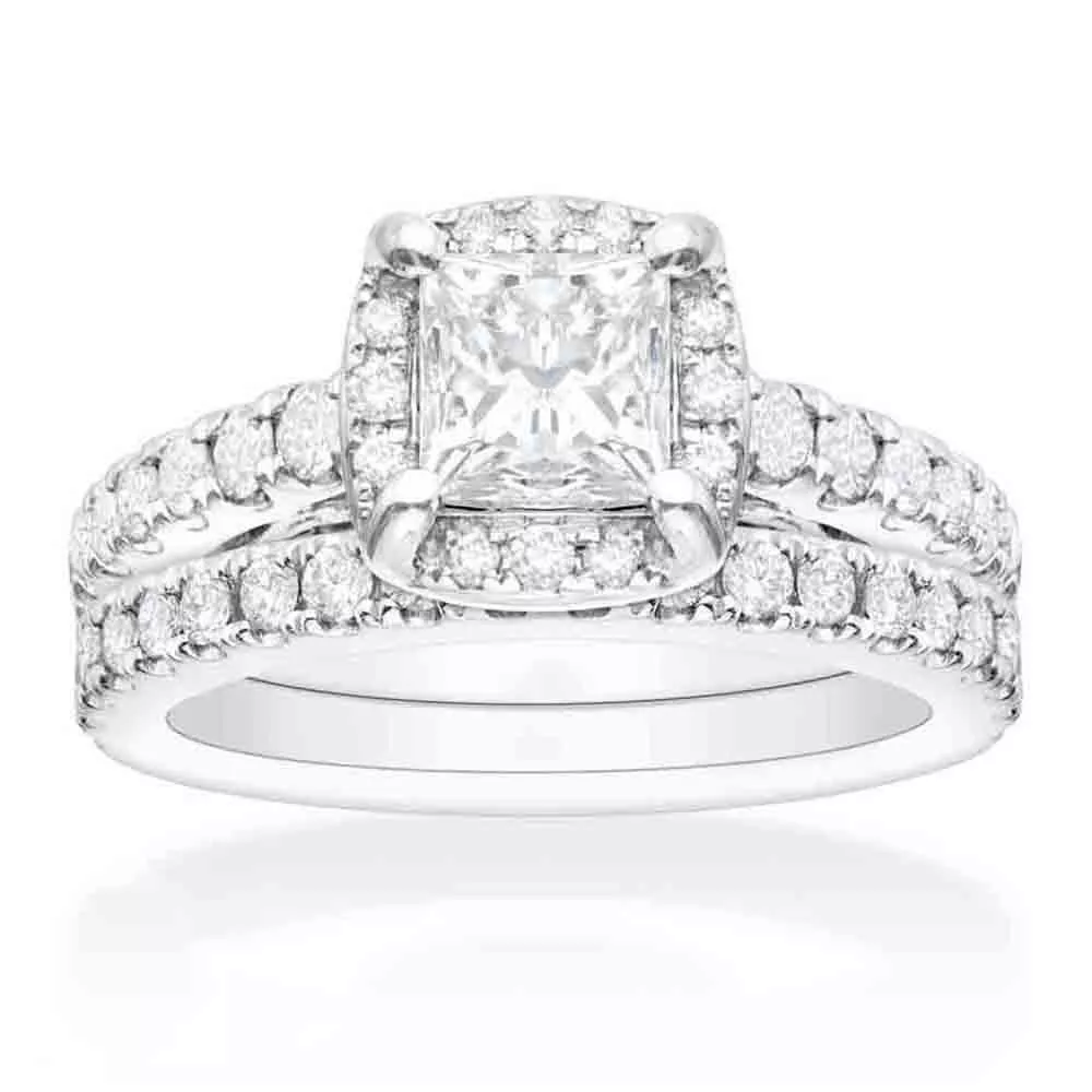 Halo engagement ring shop and wedding band