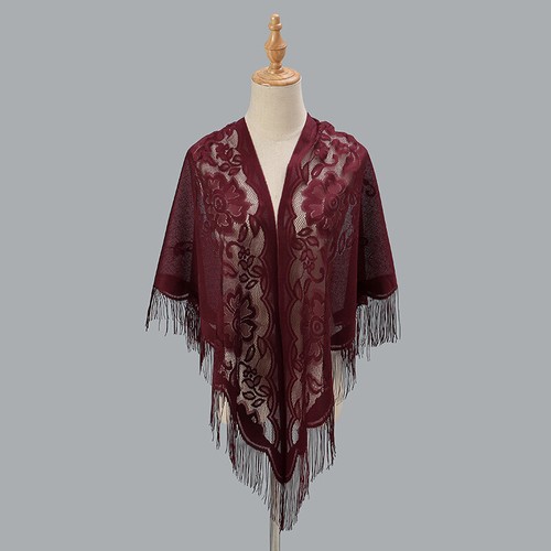 Vintage Women Triangle Lace Flower Shawl Wrap Tassel Evening Cape Shrug Bolero - Picture 23 of 31