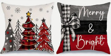 Set of 2 Christmas Pillow Covers, Christmas Tree "Merry Bright" 18"x18"