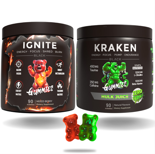 Pre-Workout Gummies Twin Pack, SHRED, FOCUS, ENERGY, BURN, PUMP, POWER 30 Serves