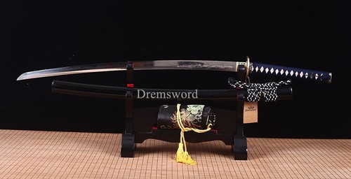 Hoja de flor grabada espada samurai japonesa Katana templada de arcilla de acero doblada - Imagen 2 de 21