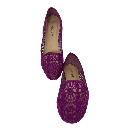 Scarpe slip on donna classiche prugna viola floreale 7,5 W stile RW-126 - Foto 1 di 9