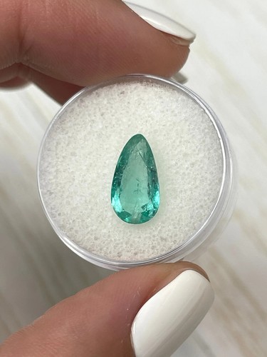2.80 Carat Light Blue Green Natural Loose Colombian Emerald-Pear Cut JRJ Cert - Picture 2 of 9