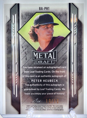 2021 Leaf Metal Draft Peter Heubeck Auto Pink Wave /10 - Picture 2 of 2