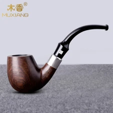 MUXIANG Ebony Wooden Tobacco Pipe Handmade Bent Curved Stem With Decoration Ring