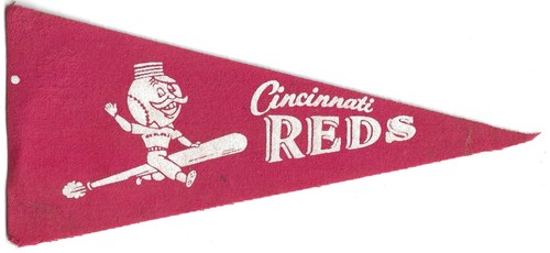 1960er Vintage Cincinnati Reds Wimpel 4" x 9" ORIGINAL Mr Redlegs reitet auf einer Fledermaus - Bild 1 von 3