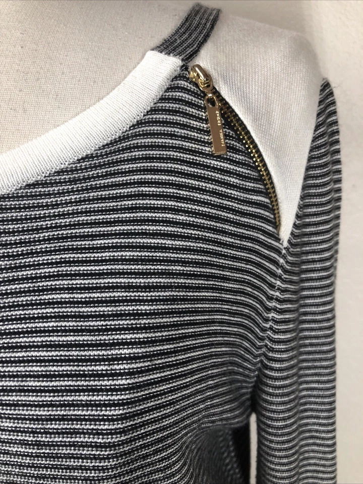 Ivanka Trump Woman's Large Sweater Top Black White Striped Pullover Casual Foto 3 de 4