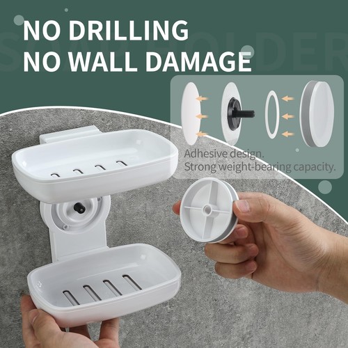 Jabonera de doble capa sin taladro para ducha, baño, bañera, cocina - Bild 6 von 7
