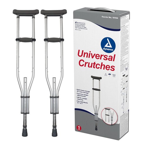 Dynarex Aluminum Crutches, Height Adjust, Arm Cushioned & Hand Grips *All Sizes* - Picture 1 of 26