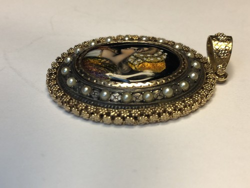 Beautiful One of A Kind Vintage 18K Yellow Gold enameled portrait pendant 23.1g - Picture 10 of 12