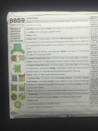 Simplicity Home Pattern Various Size And Style Pillows One Size #8859 - Picture 2 of 2