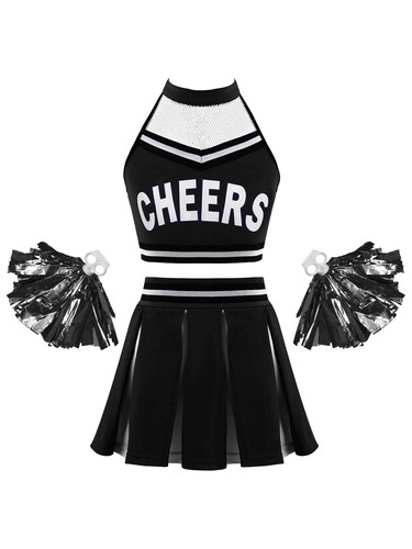 Kids Girls Cheer Leader Costume Halloween Cosplay Crop Top+Pleated Skirt Uniform - Bild 75 von 111