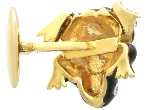 Vintage Diamond and Enamel 18ct Yellow Gold Frog Cufflinks - Picture 7 of 9