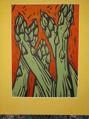 Original Art Pat Morrison Linocut 28/30 Signed Asparagus Matted