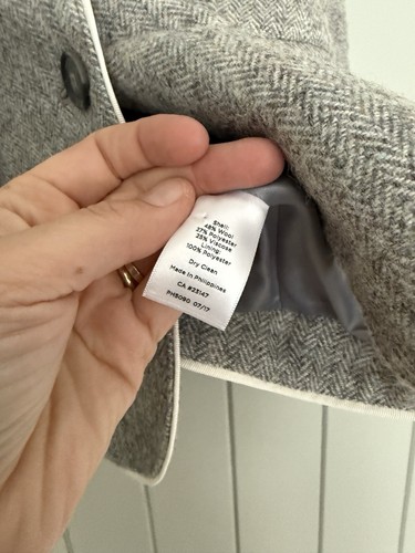 Talbots Aberdeen Blazer 10 Gray Wool Blend Herringbone Lined Piping - Picture 4 of 6