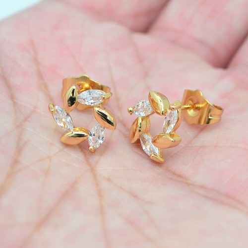 18K Yellow Gold Filled Women Rainbow Mystic Topaz Pinwheel Flower Stud Earrings - Picture 4 of 8